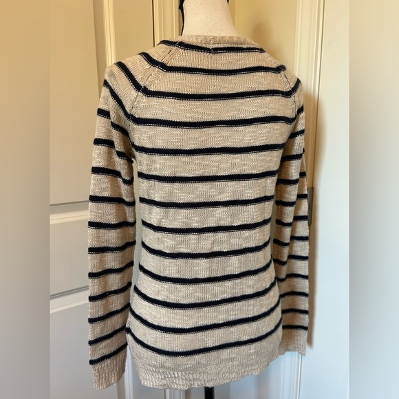 Pink Rose beige, and navy blue stripes, open cardigan with pockets - Picture 2 of 3